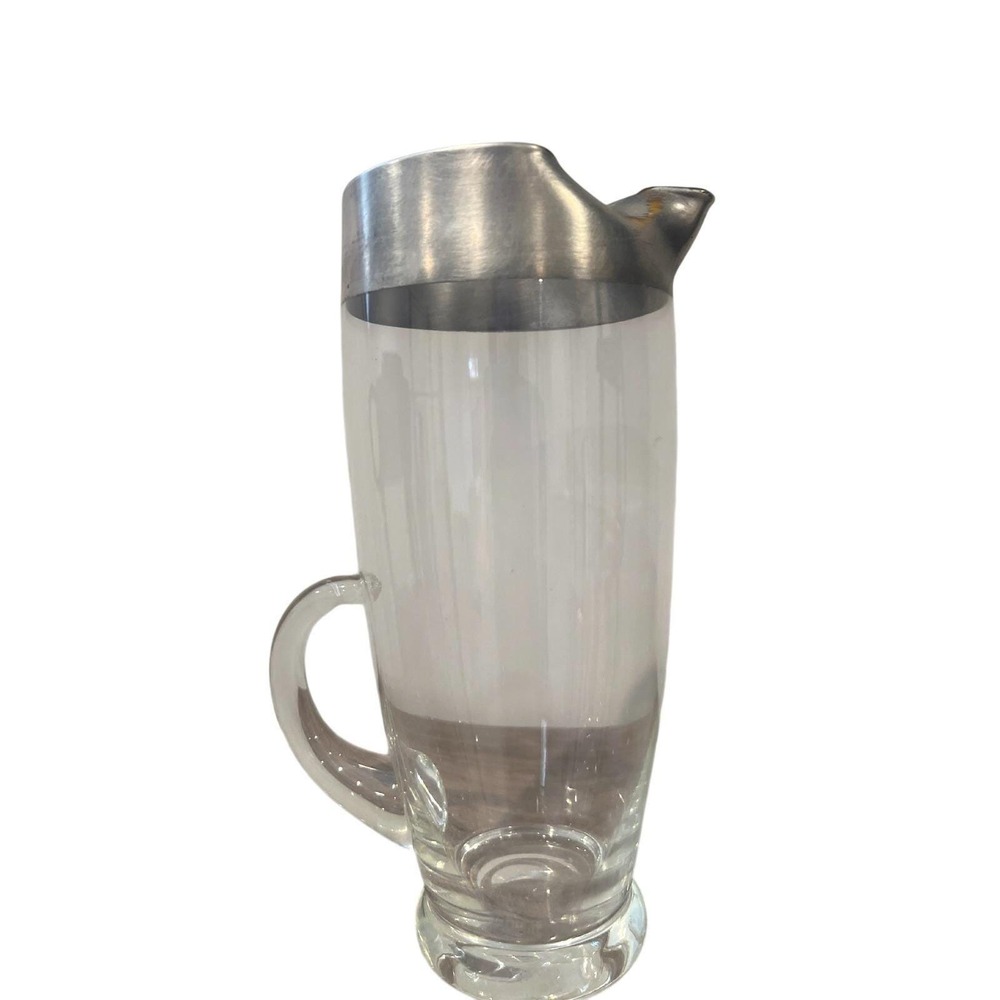 Mid Century Modern Silver Overlay Glass Pitcher Dorothy Thorpe Style Barware VTG